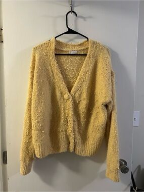 Blu Pepper Soft Yellow Button-Front Textured Cardigan